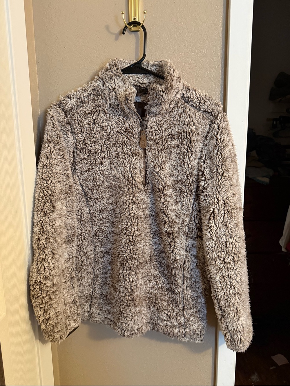 Girlie Girl Originals Quarter Zip Fuzzy Brown and Tan with Pockets